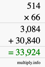 How to calculate 514 times 66 using long multiplication