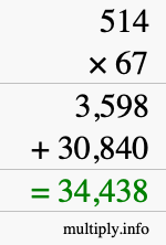 How to calculate 514 times 67 using long multiplication