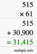 How to calculate 515 times 61 using long multiplication