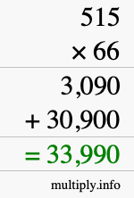 How to calculate 515 times 66 using long multiplication