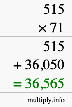 How to calculate 515 times 71 using long multiplication