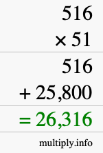How to calculate 516 times 51 using long multiplication