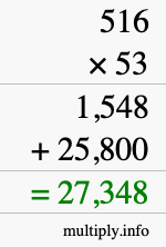 How to calculate 516 times 53 using long multiplication
