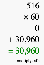 How to calculate 516 times 60 using long multiplication How to calculate 516 times 60 using long multiplication