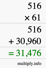 How to calculate 516 times 61 using long multiplication