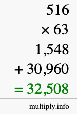 How to calculate 516 times 63 using long multiplication