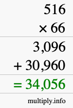 How to calculate 516 times 66 using long multiplication