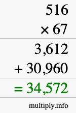 How to calculate 516 times 67 using long multiplication