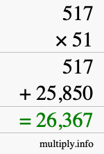 How to calculate 517 times 51 using long multiplication