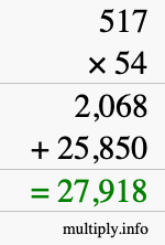 How to calculate 517 times 54 using long multiplication