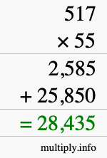 How to calculate 517 times 55 using long multiplication How to calculate 517 times 55 using long multiplication