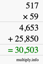 How to calculate 517 times 59 using long multiplication