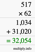 How to calculate 517 times 62 using long multiplication