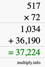 How to calculate 517 times 72 using long multiplication