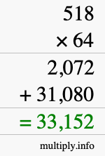 How to calculate 518 times 64 using long multiplication How to calculate 518 times 64 using long multiplication