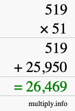 How to calculate 519 times 51 using long multiplication