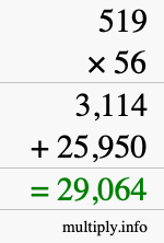 How to calculate 519 times 56 using long multiplication