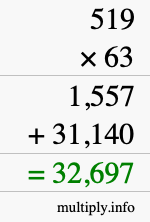 How to calculate 519 times 63 using long multiplication