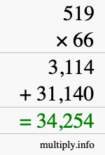 How to calculate 519 times 66 using long multiplication