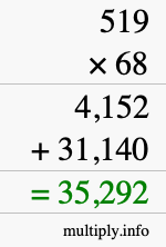 How to calculate 519 times 68 using long multiplication