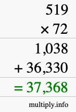 How to calculate 519 times 72 using long multiplication