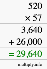 How to calculate 520 times 57 using long multiplication