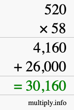 How to calculate 520 times 58 using long multiplication