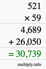 How to calculate 521 times 59 using long multiplication