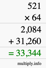 How to calculate 521 times 64 using long multiplication
