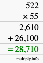 How to calculate 522 times 55 using long multiplication How to calculate 522 times 55 using long multiplication