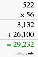 How to calculate 522 times 56 using long multiplication