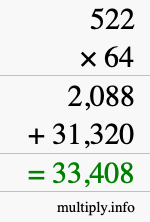 How to calculate 522 times 64 using long multiplication
