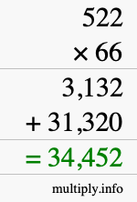 How to calculate 522 times 66 using long multiplication
