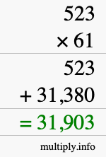 How to calculate 523 times 61 using long multiplication How to calculate 523 times 61 using long multiplication