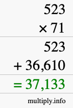 How to calculate 523 times 71 using long multiplication