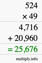 How to calculate 524 times 49 using long multiplication How to calculate 524 times 49 using long multiplication