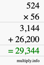 How to calculate 524 times 56 using long multiplication