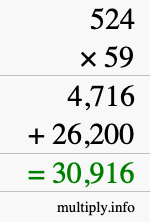 How to calculate 524 times 59 using long multiplication