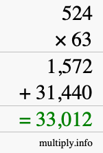 How to calculate 524 times 63 using long multiplication How to calculate 524 times 63 using long multiplication