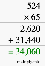 How to calculate 524 times 65 using long multiplication How to calculate 524 times 65 using long multiplication