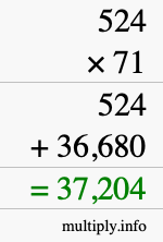How to calculate 524 times 71 using long multiplication