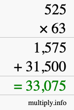 How to calculate 525 times 63 using long multiplication