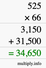How to calculate 525 times 66 using long multiplication