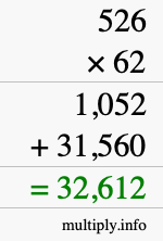 How to calculate 526 times 62 using long multiplication