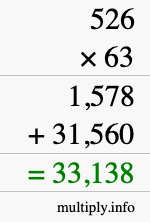 How to calculate 526 times 63 using long multiplication