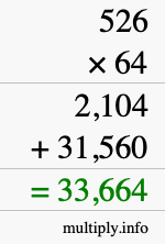How to calculate 526 times 64 using long multiplication