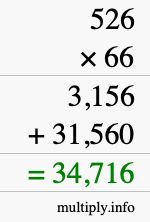 How to calculate 526 times 66 using long multiplication