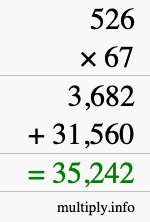How to calculate 526 times 67 using long multiplication