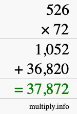 How to calculate 526 times 72 using long multiplication