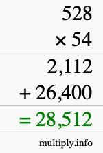 How to calculate 528 times 54 using long multiplication